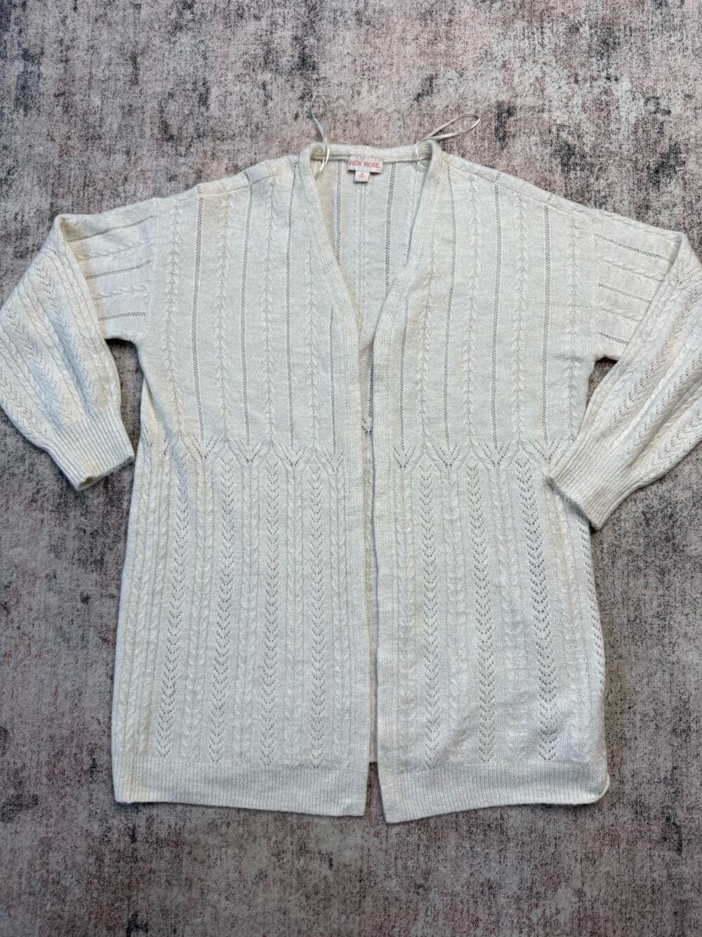 Knox Rose Open Front Cardigan Sweater Oatmeal M Grandma Cottage Minimalist Y2K